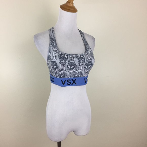 VICTORIAS SECRET SPORT The Player Standing Wolf Print Gray Blue Sports Bra - Picture 6 of 13